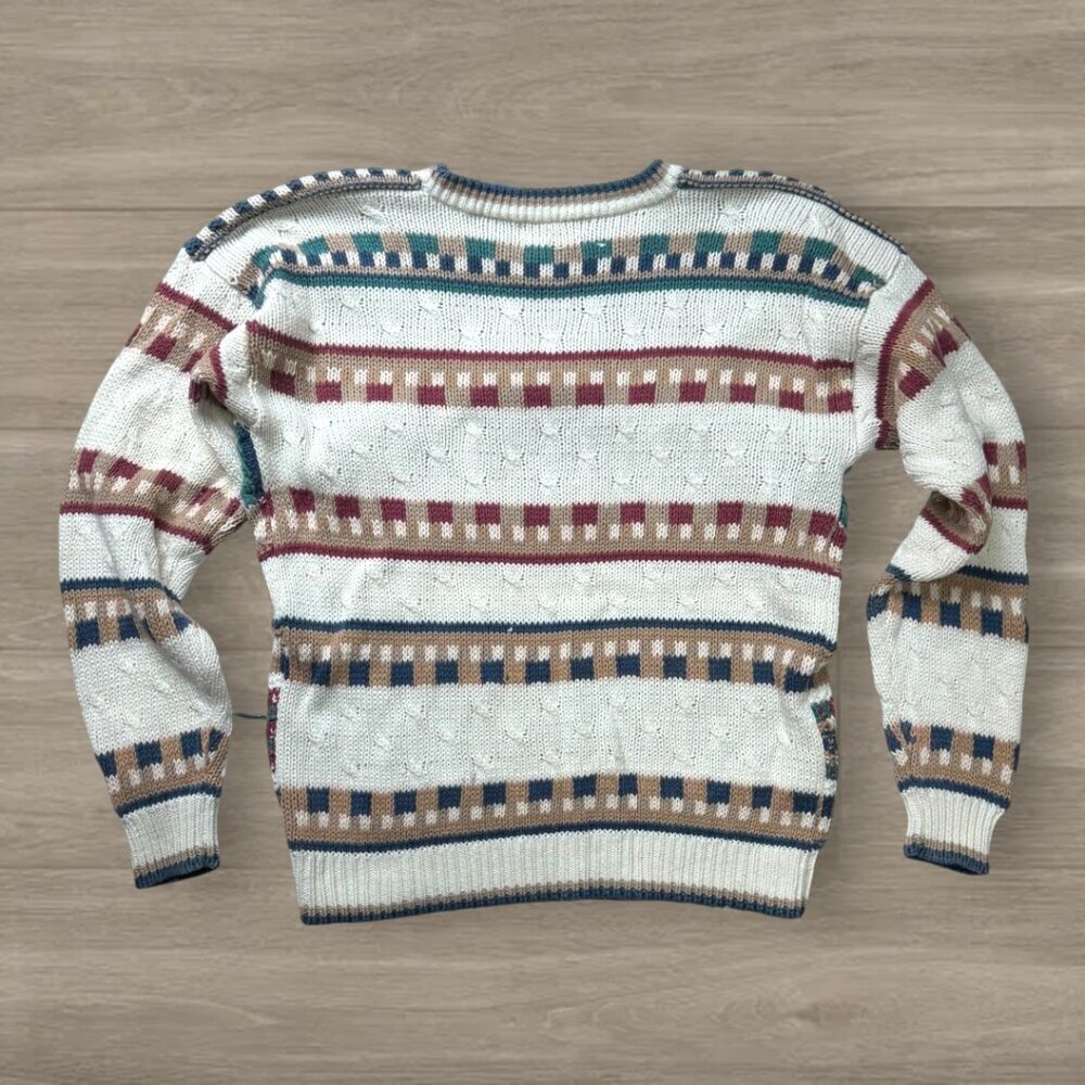 Vintage Northern Isles Hand Knit Sweater Geometric Stripe Ramie Cotton M - Picture 5 of 6